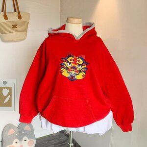 Chinese Lion Dance Red Hoodie Sweatshirt